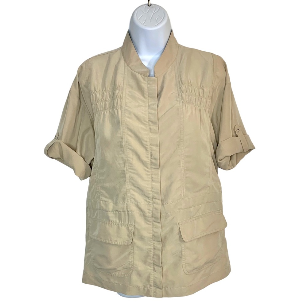 CHICOS  Mandarin Collar Drawstring Waist Top